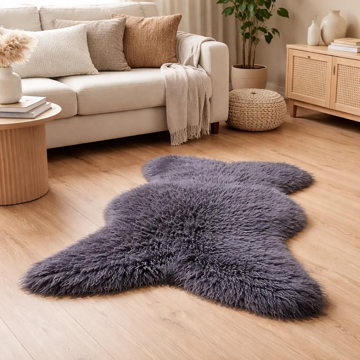 LAMMFELL Öko Schaffell grau kurzhaar 2. Wahl Teppich ca. 105 cm - Dunkelgrau/Grau, Fell (60/105cm) - Provellus