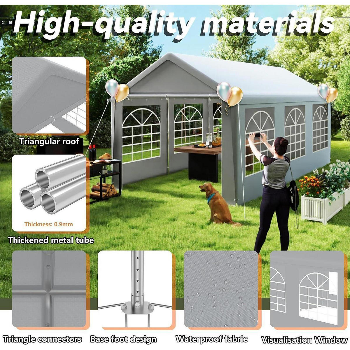 GARTENZELT 3 x 6 m mit 4 Seitenwänden Grau - Grau, Textil (300/280/600cm)