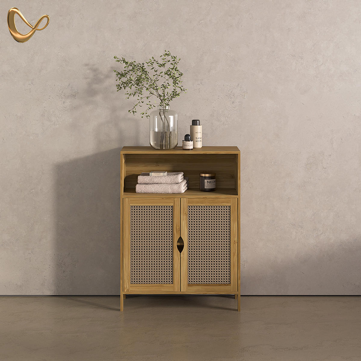 MIDI OMARICA Mincio, Bambus, 60 x 80 cm z 2 vrati - naravne barve, leseni material (60/80/29cm) - Livinity®