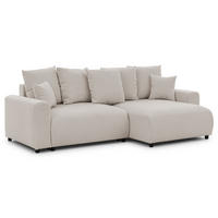 ECKSOFA Calma mit Schlaffunktion und Bettkasten im Bumpy-Design aus weichem Beige Webstoff - Ottomane rechts - Beige/Schwarz, Holz/Kunststoff (140/239cm) - S-Style