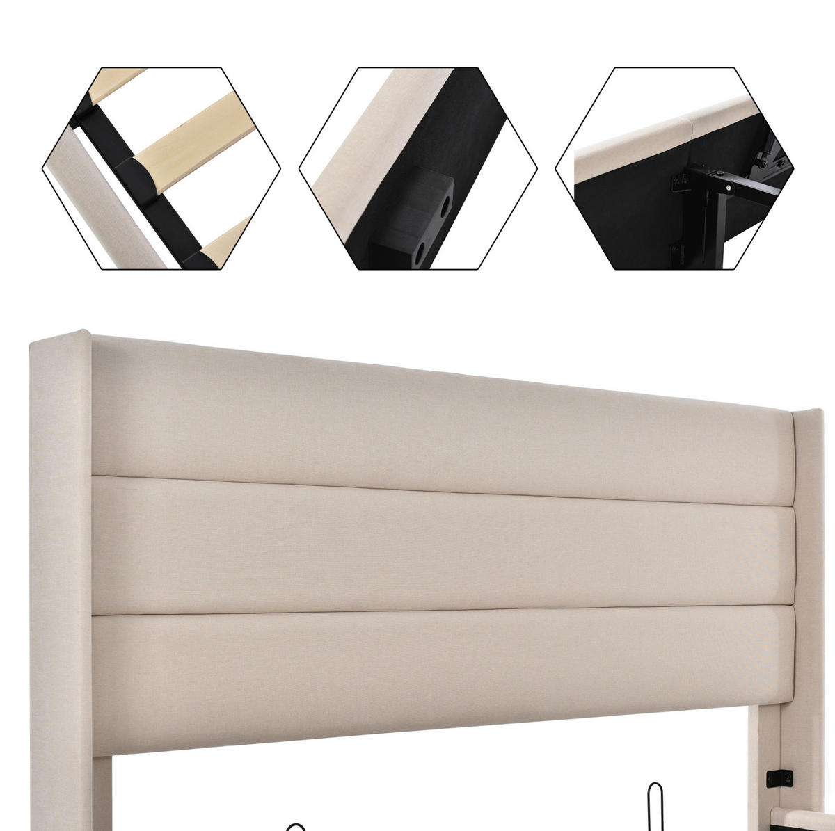 POLSTERBETT aus Leinen 140x200 cm in Beige mit Matratze & Stauraum - Beige, Textil (140/200cm) - Modfu
