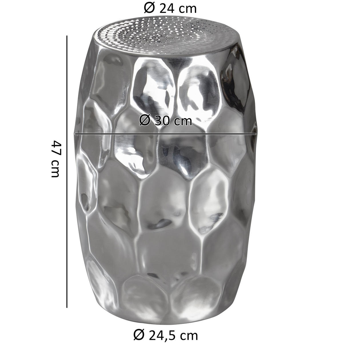 BEISTELLTISCH Aluminium Hammerschlag Pflegeleicht ENNS, Silber 30x30x47 cm - Silberfarben, Metall (30/30/47cm) - KADIMA DESIGN
