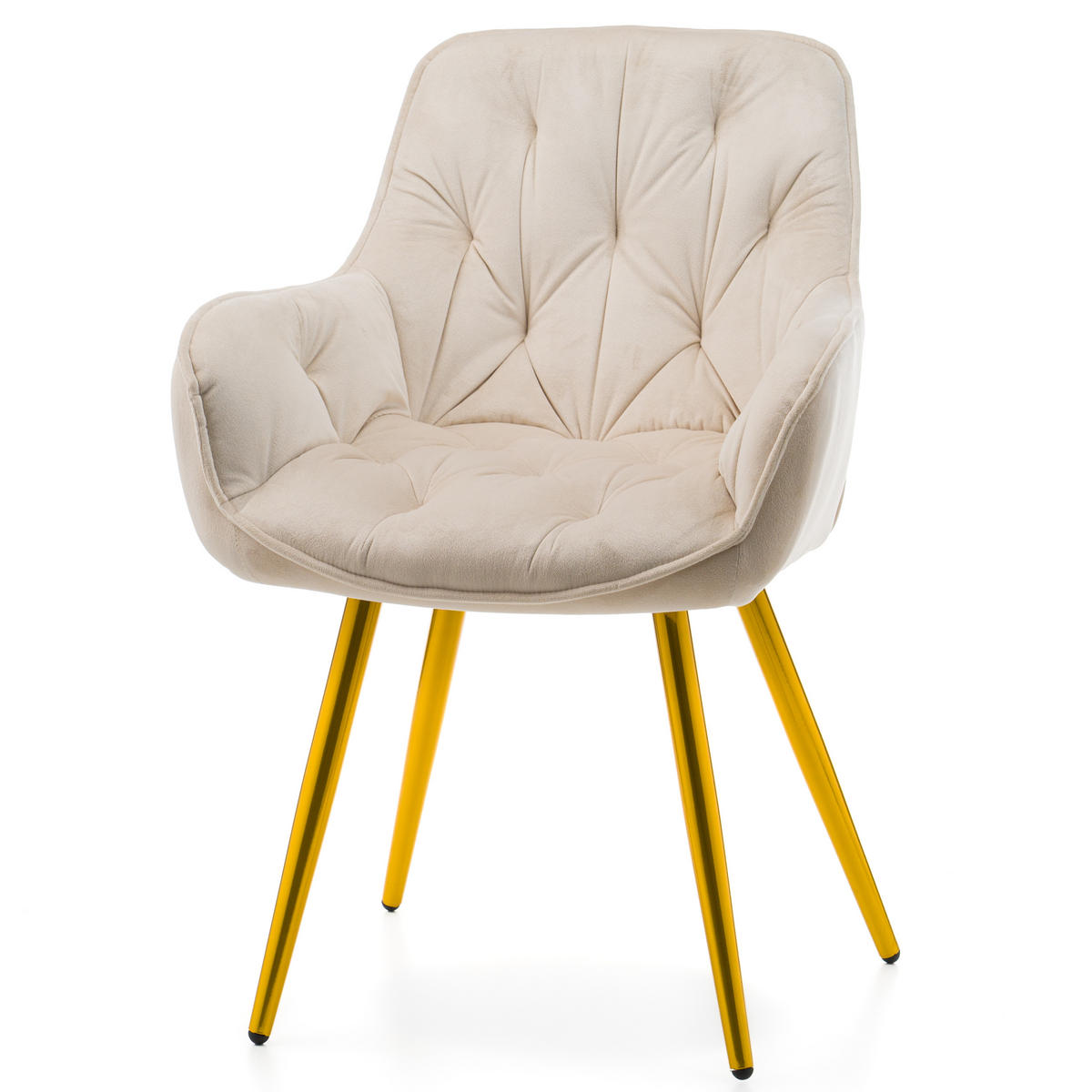 STUHL SIENA gepolstert mit Steppung - beige goldene Beine - Samt Velours - Ecru/Beige, Textil/Metall (58/87/61cm) - NEW HOME