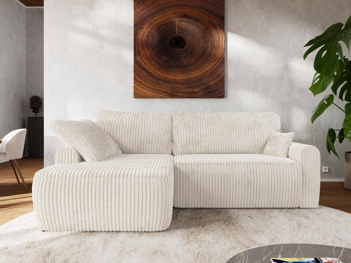 ECKSCHLAFSOFA CUBO L Creme Cord - links - Creme/Schwarz, Kunststoff/Textil (273/187cm) - MKS