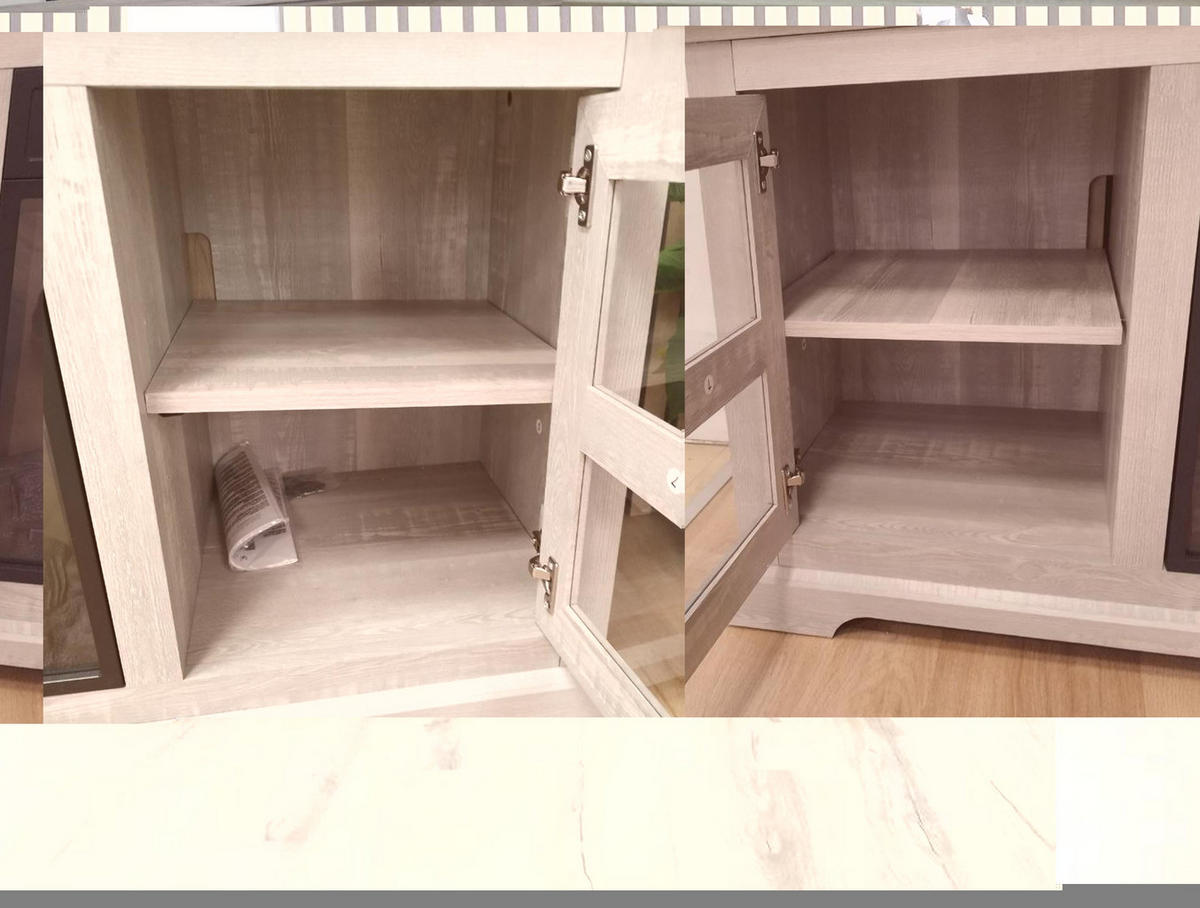 ELEKTROKAMIN in rustikaler Anrichte Grau mit elektrischem Kamin und Heizung 2000 W - Grau, Glas (147/63/40cm) - Purline