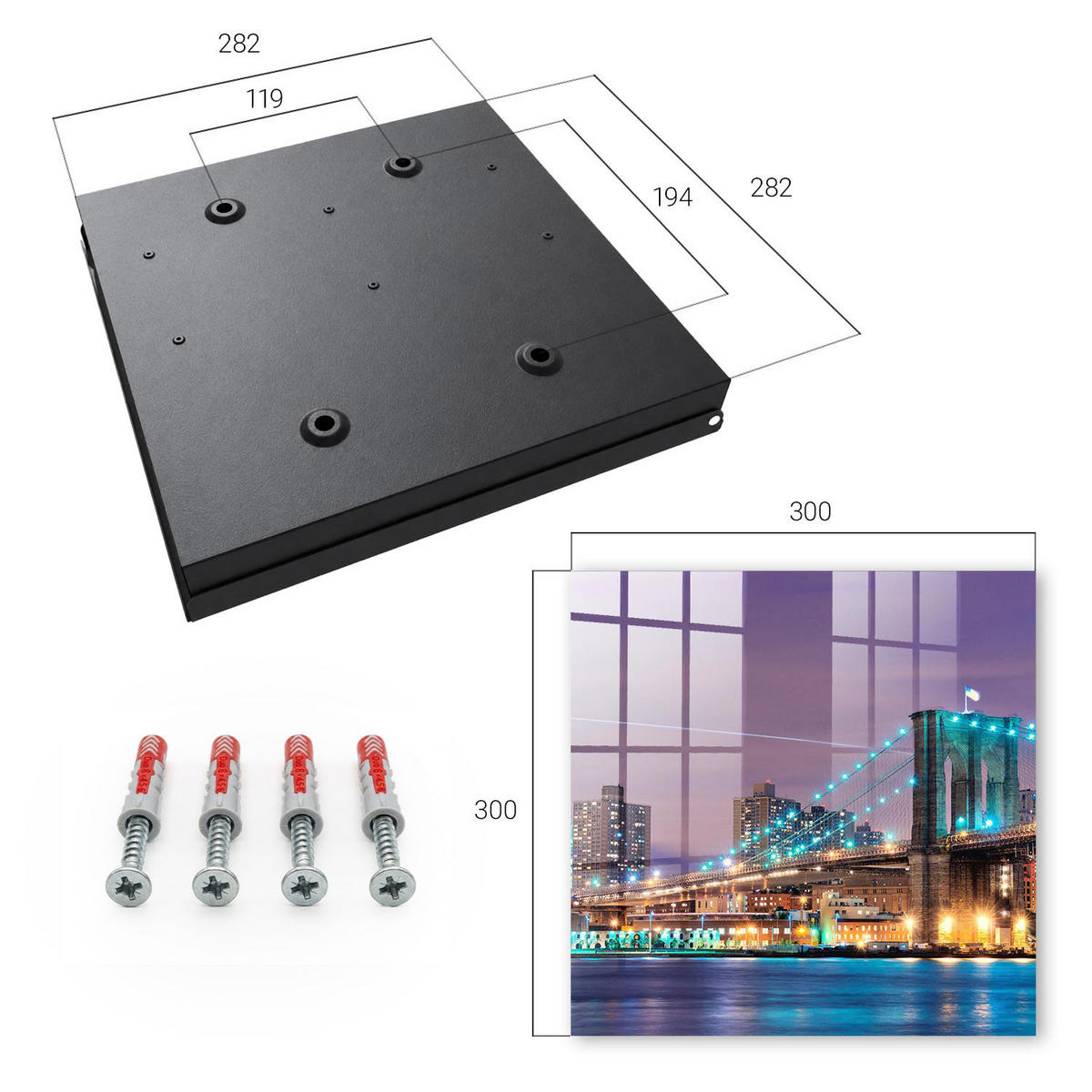 SCHLÜSSELBOX Schwarz 30x30 cm- Türöffnung nach rechts - Stadtbrücke - Lila, Metall (30/30/5cm) - TULUP