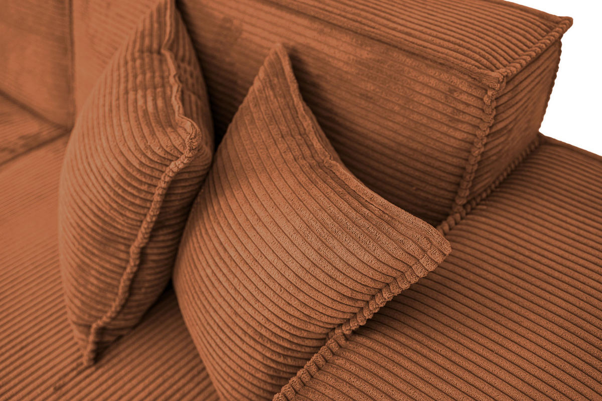 ECKSOFA Hana Loft 3-Sitzer Ecke Rechts, Cordstoff Chenille, Orange 241/80/168 cm - Schwarz/Orange, Textil/Metall (241/168cm) - WFL GROUP