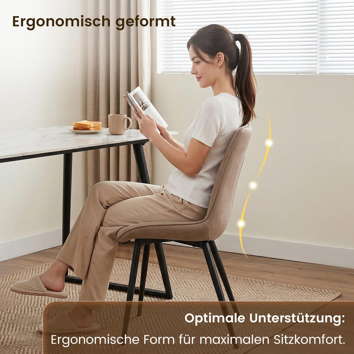 STUHL-SET 4 Stück Samt-YZ1 - Mokka, Textil/Metall (62.5/88/53cm) - HOMAVO