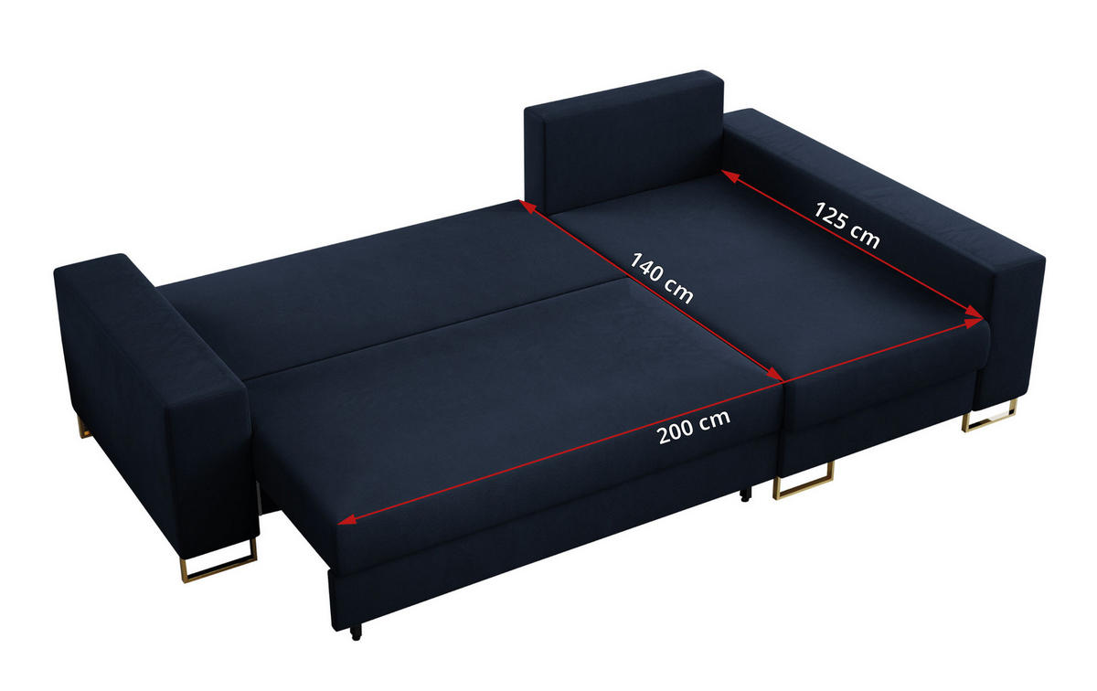 ECKSOFA Dorian Velvet Dunkelblau - Goldfarben/Dunkelblau, Textil/Metall (242/138cm) - MKS