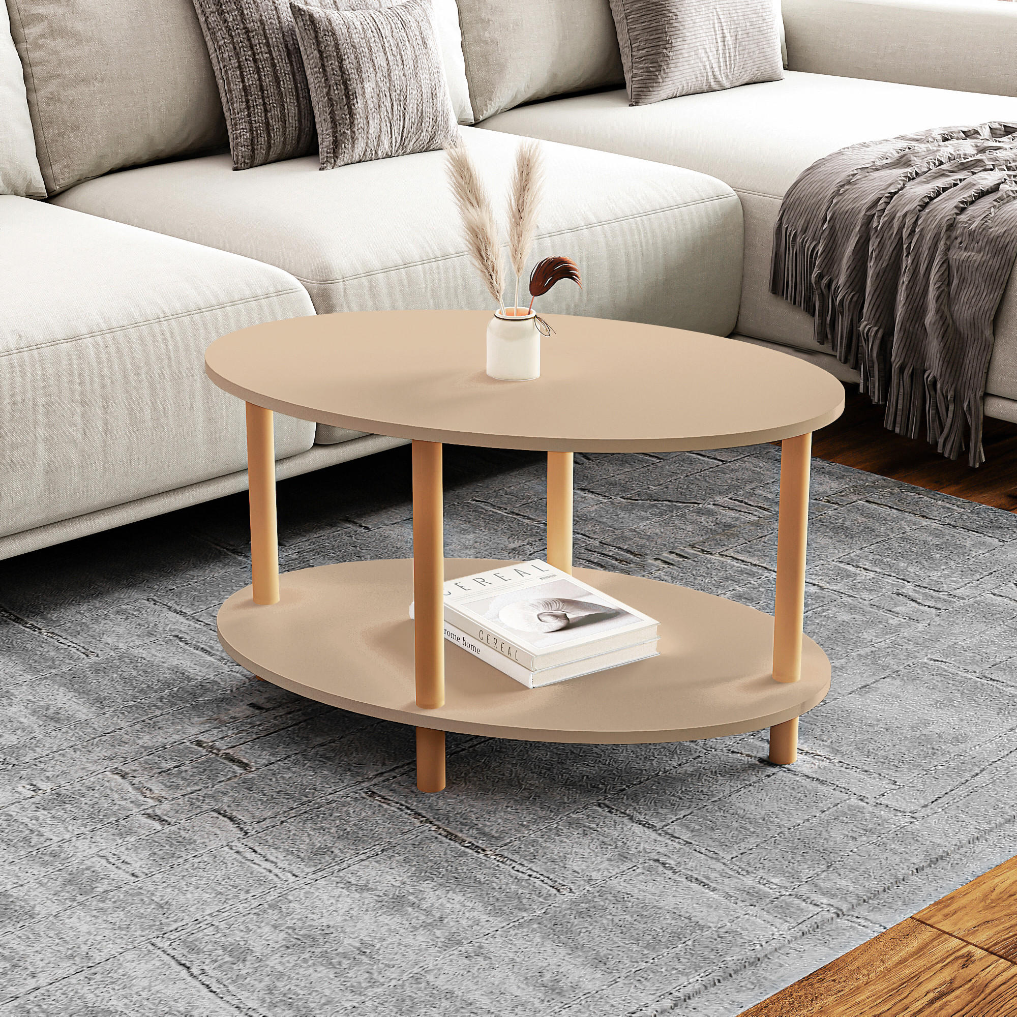 COUCHTICH Højreby 70/44/43 cm - Naturfarben/Cappuccino, Holz/Holzwerkstoff (70/44/43cm) - [en.casa]
