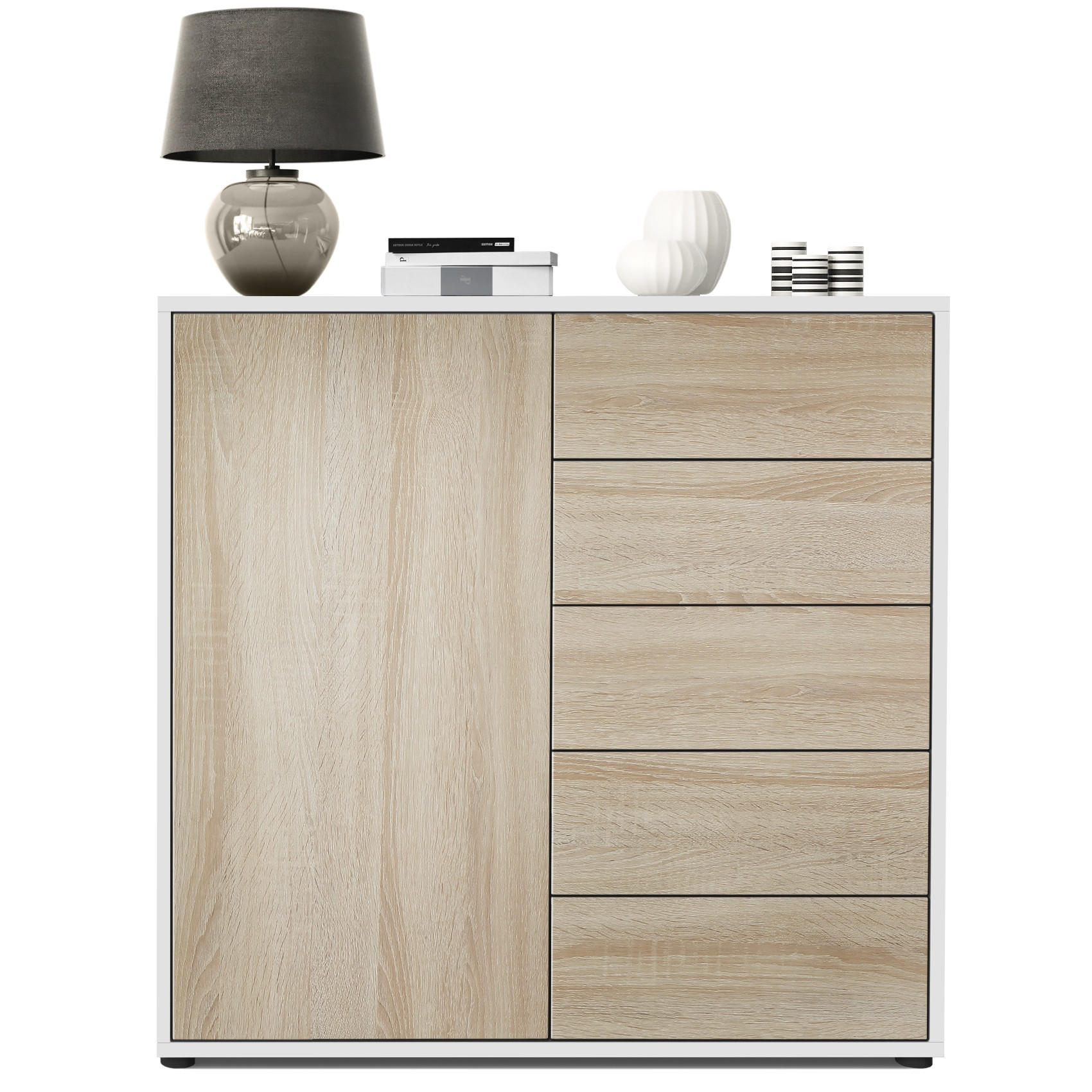 KOMMODE Ben Front in Eiche sägerau - Eiche San Remo, Holzwerkstoff (79/74/36cm) - Vladon