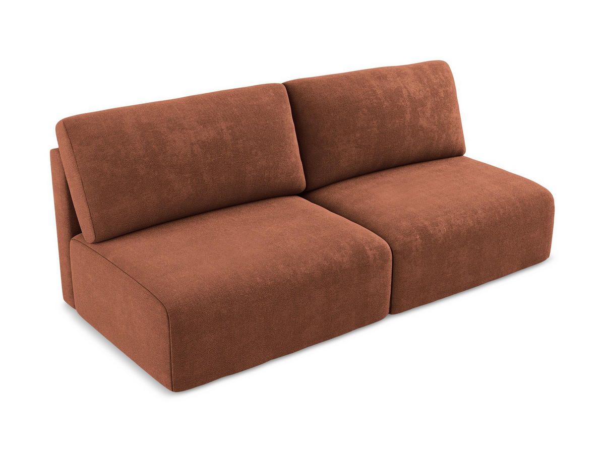 3-SITZER SOFA mit Schlaffunktion Chenille Stoff Orange - Terra cotta/Schwarz, Kunststoff/Textil (216/79/102cm) - Makamii