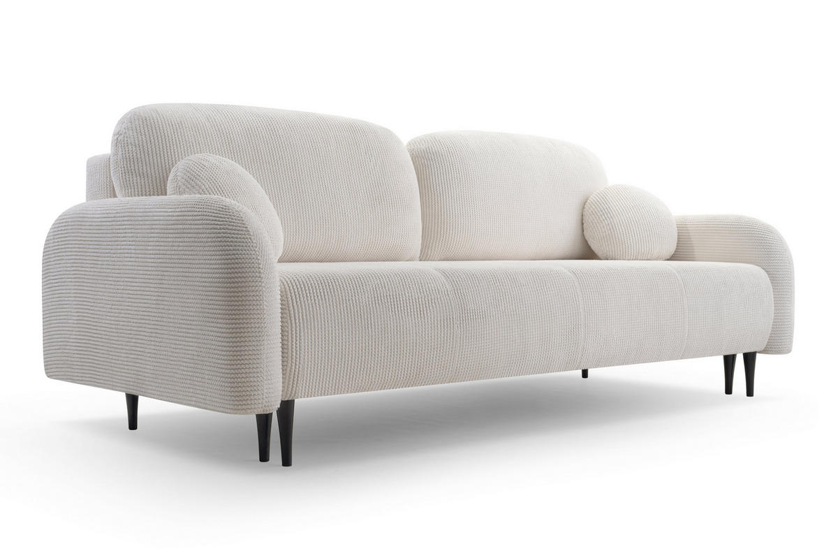 BETTSOFA VIVO Creme Geflochtener Stoff mit Schlaffunktion - Creme, Holz (230/95/102cm) - MASSENO