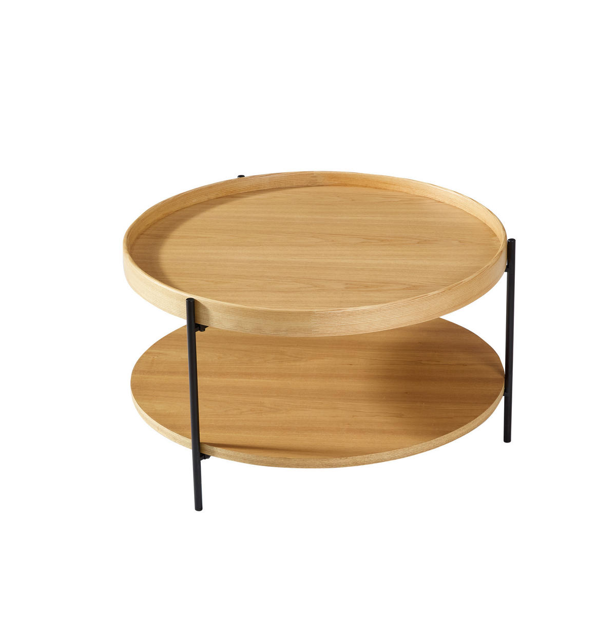 KONFERENČNÍ stolek 69x69x38 cm přírodní, z masivního dřeva a MDF, 2úrovňový - přírodní, kompozitní dřevo (69/69/38cm) - BEAOK
