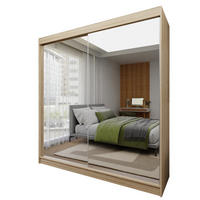 SCHWEBETÜRENSCHRANK BELLINA 200/216/61 cm 2-türig mit Spiegel Sonoma Eiche - Sonoma Eiche, Holzwerkstoff (200/216/61cm) - MASSENO