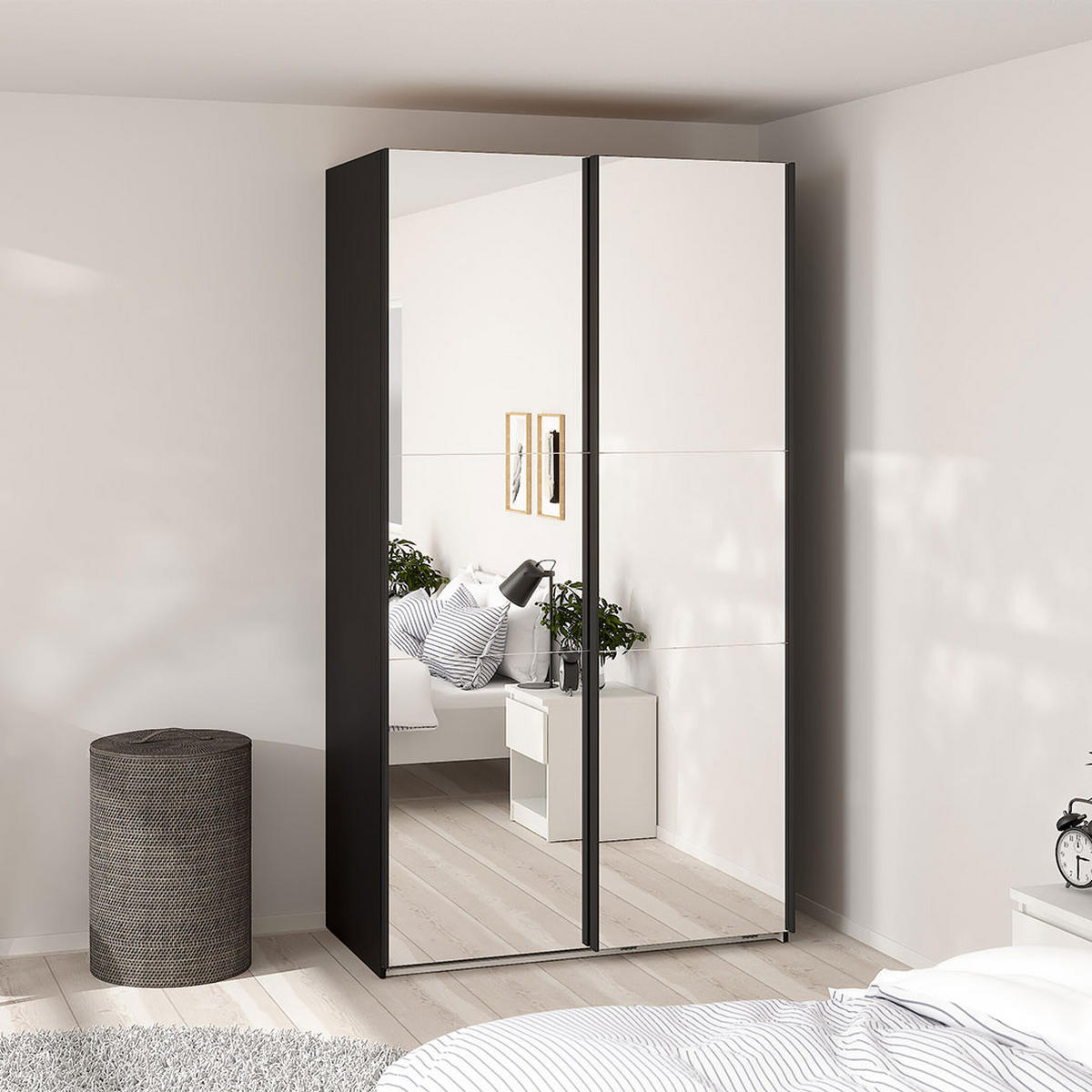 SCHIEBETÜRENSCHRANK, Como, Schwarz, Holzwerkstoff, 119 x 67 x 221 cm - Schwarz, Holzwerkstoff (119/221/67cm) - ebuy24