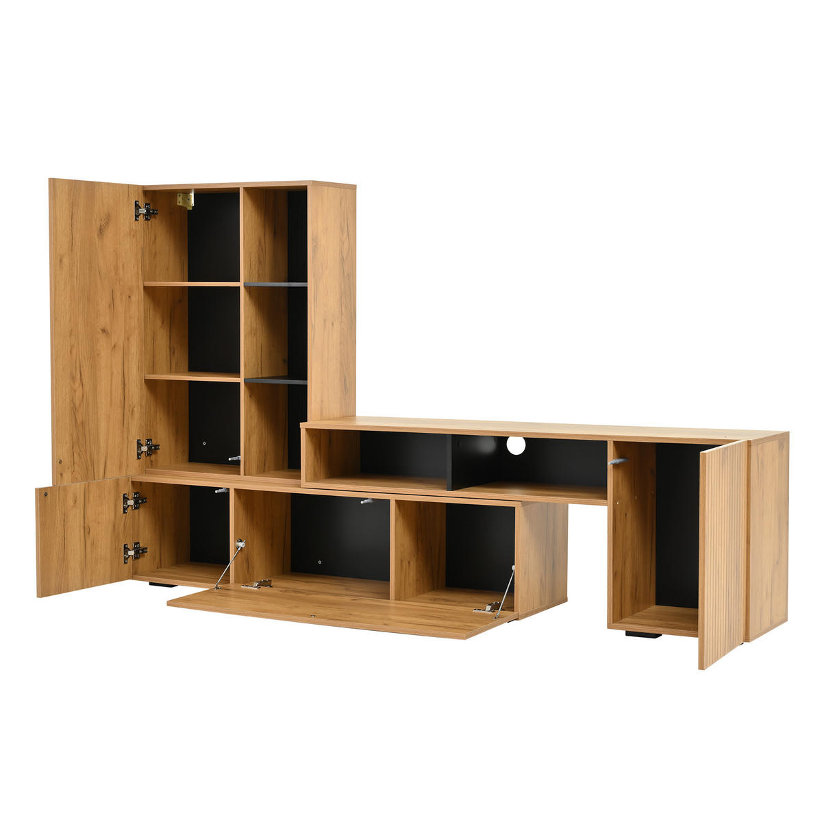 WOHNWAND Vitrine TV Board Regal Holz Schwarz 265cm - Eichefarben, Holzwerkstoff (174/53.5/35cm) - FLIEKS