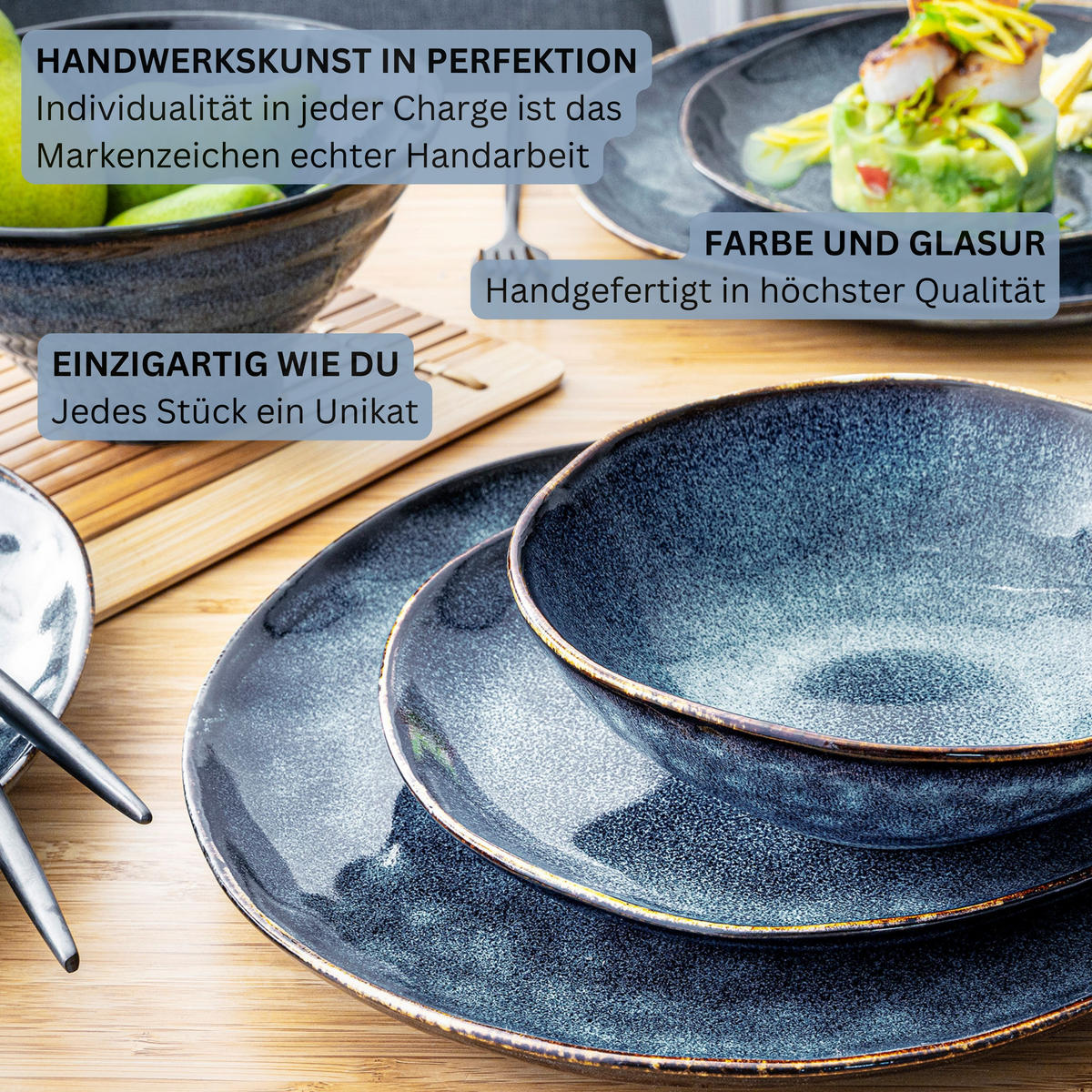 TAFELSERVICE TOKIO - 36 teilig aus Steingut 12 Personen - Dunkelblau, Stein (50/30/80cm) - Sänger