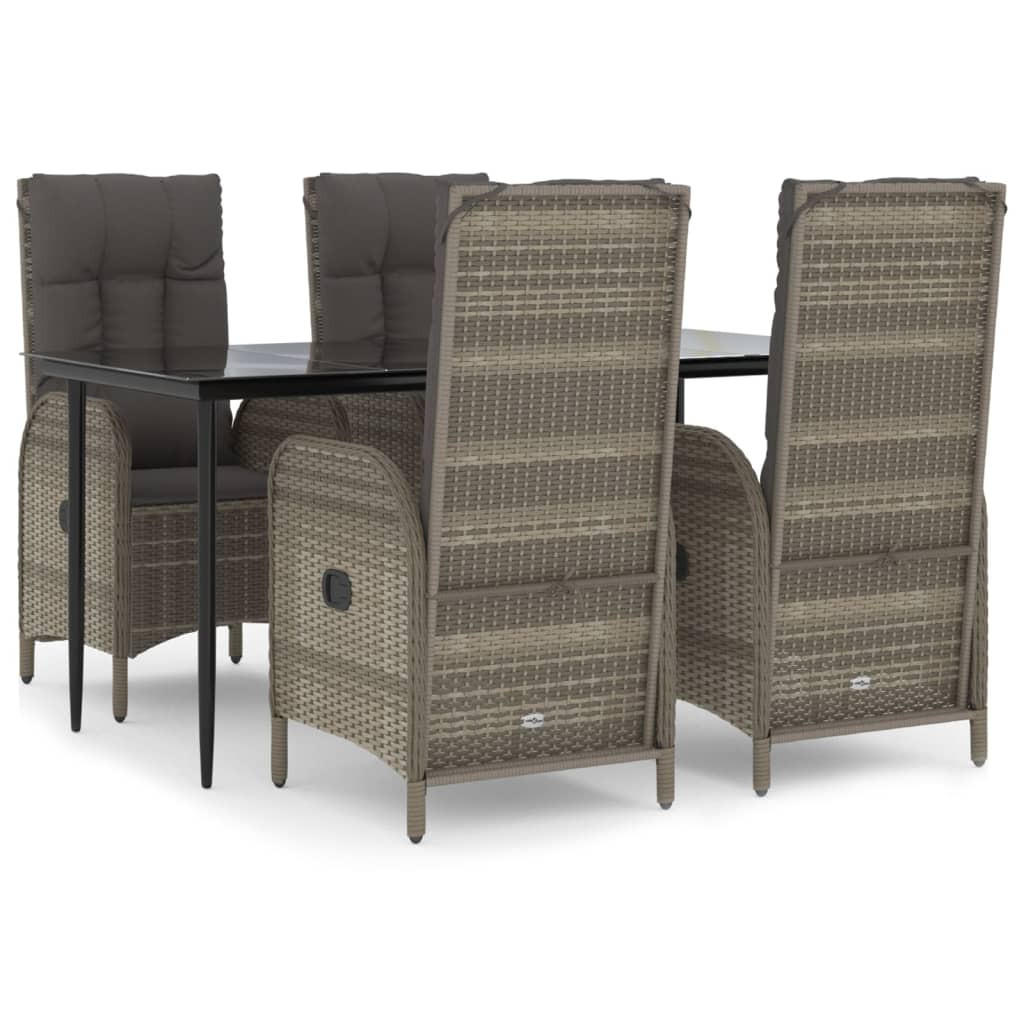 GARTEN-ESSGRUPPE 5-TLG. Mit Kissen Schwarz Und Grau Poly Rattan - Grau, Kunststoff - vidaXL