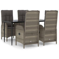 GARTEN-ESSGRUPPE 5-TLG. Mit Kissen Schwarz Und Grau Poly Rattan - Grau, Kunststoff - vidaXL