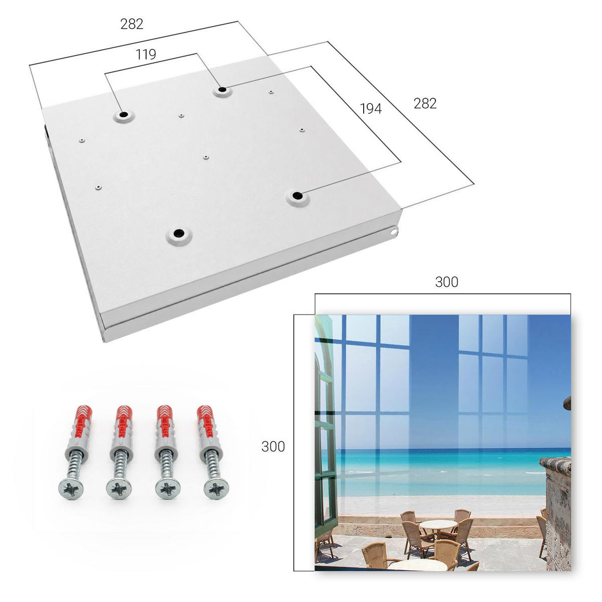 SCHLÜSSELBOX Weiß 30x30 cm – Türöffnung nach rechts - Erholung am Meer - Blau, Metall (30/30/5cm) - TULUP