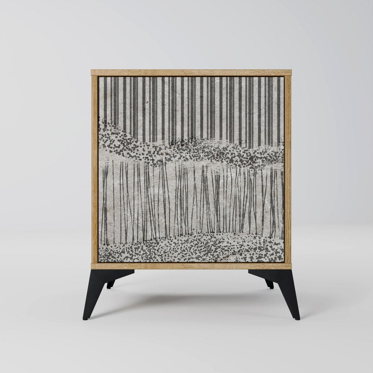 SIDEBOARD GRAIN LINES, Eichefarben, 57,5x42x72,5 cm, Schwarze Metallfüße - Eichefarben/Multicolor, Holzwerkstoff/Metall (57.5/72.5/42cm) - SpaceRebels
