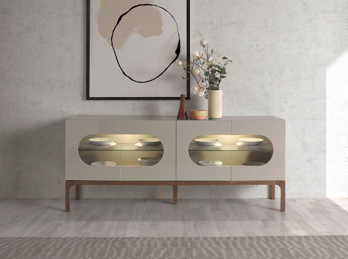 SIDEBOARD Sideboard aus grauem und Walnussholz mit Innenbeleuchtung 180/41/75 cm - Walnussfarben/Grau, Holzwerkstoff (180/75/41cm) - ANGEL CERDA