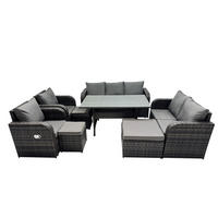 Gartenmöbelset mit Esstisch,3-Sitzer Sofa,3 Hockern Polyrattan Dunkelgrau 10-Sitzer - Dunkelgrau/Grau, Glas/Kunststoff - Fimous