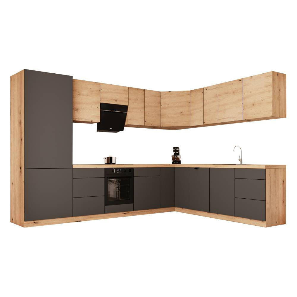 WINKELKÜCHE 320cm x 260cm- Langen KL14-M320 - in Grau / Artisan Eiche - Eiche Artisan/Grau, Holz (580/212/58cm)