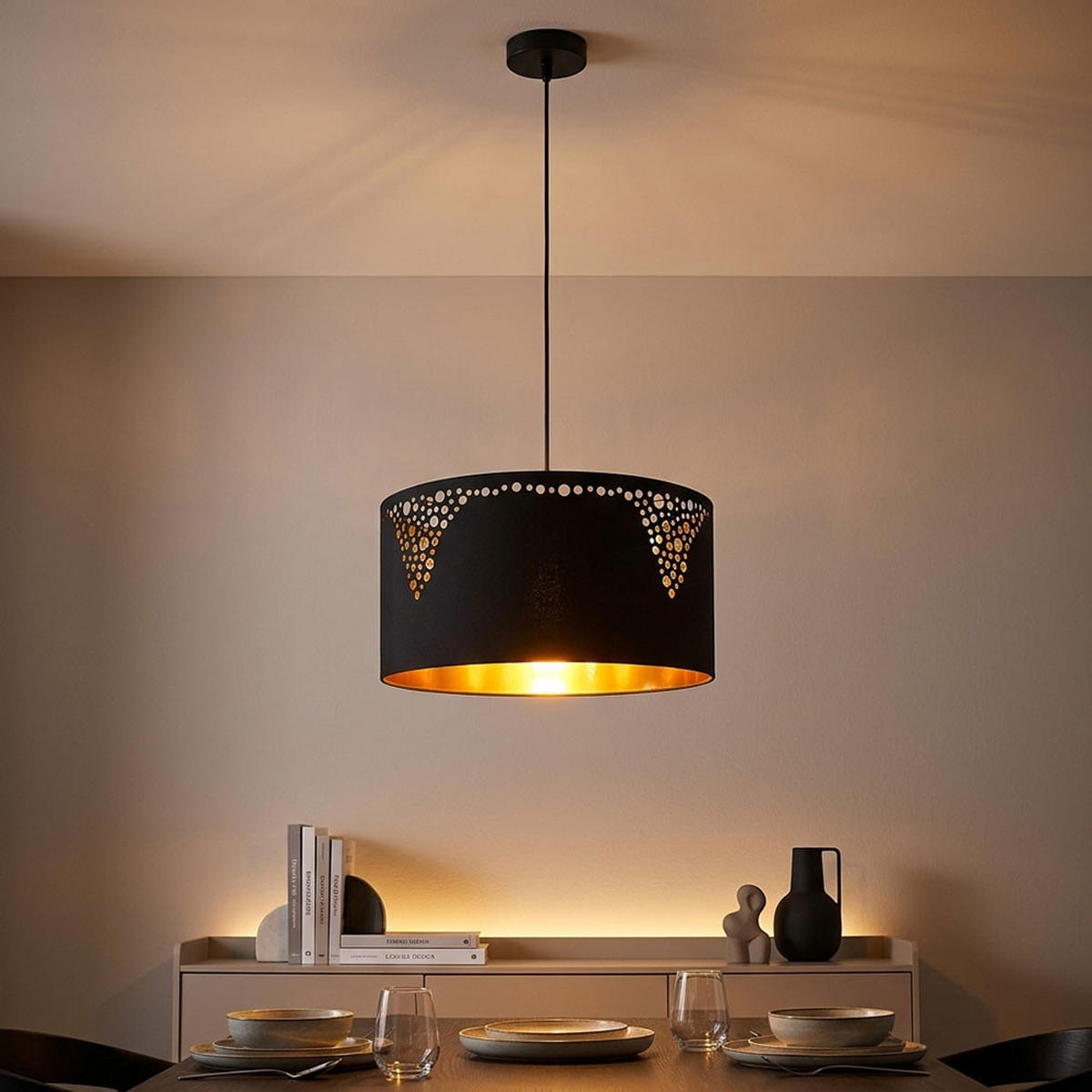 LED HÄNGELEUCHTE Metall Schwarz Gold - Schwarz, Metall (38/38/120cm) - Globo Lighting