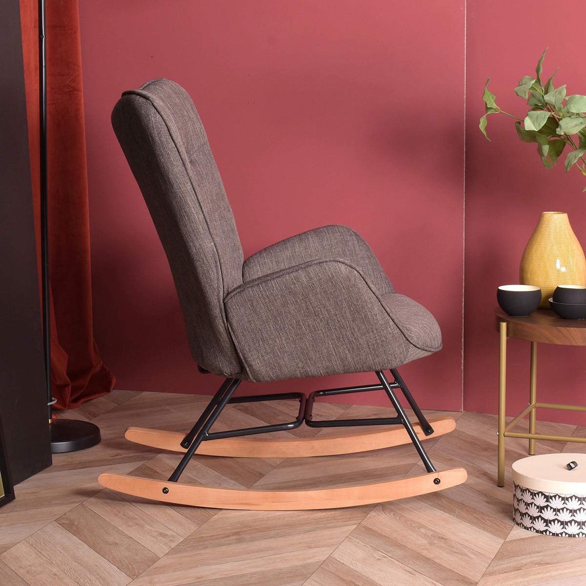 SCHAUKELSTUHL in Webstoff Grau - Dunkelbraun, Textil/Metall (66/97/84cm) - Meubles Cosy
