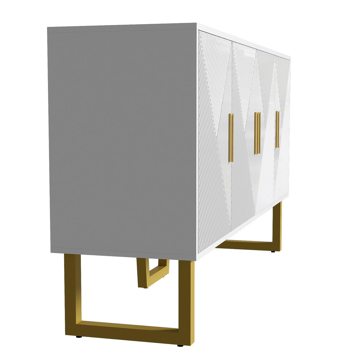SIDEBOARD in Weiß Anrichte mit 4-Türen-Design und goldenen Griffen für Wohnzimmer und Schlafzimmer, B150/T40/H82 cm - Goldfarben/Weiß, Holzwerkstoff/Metall (150/82/40cm) - STILVORA