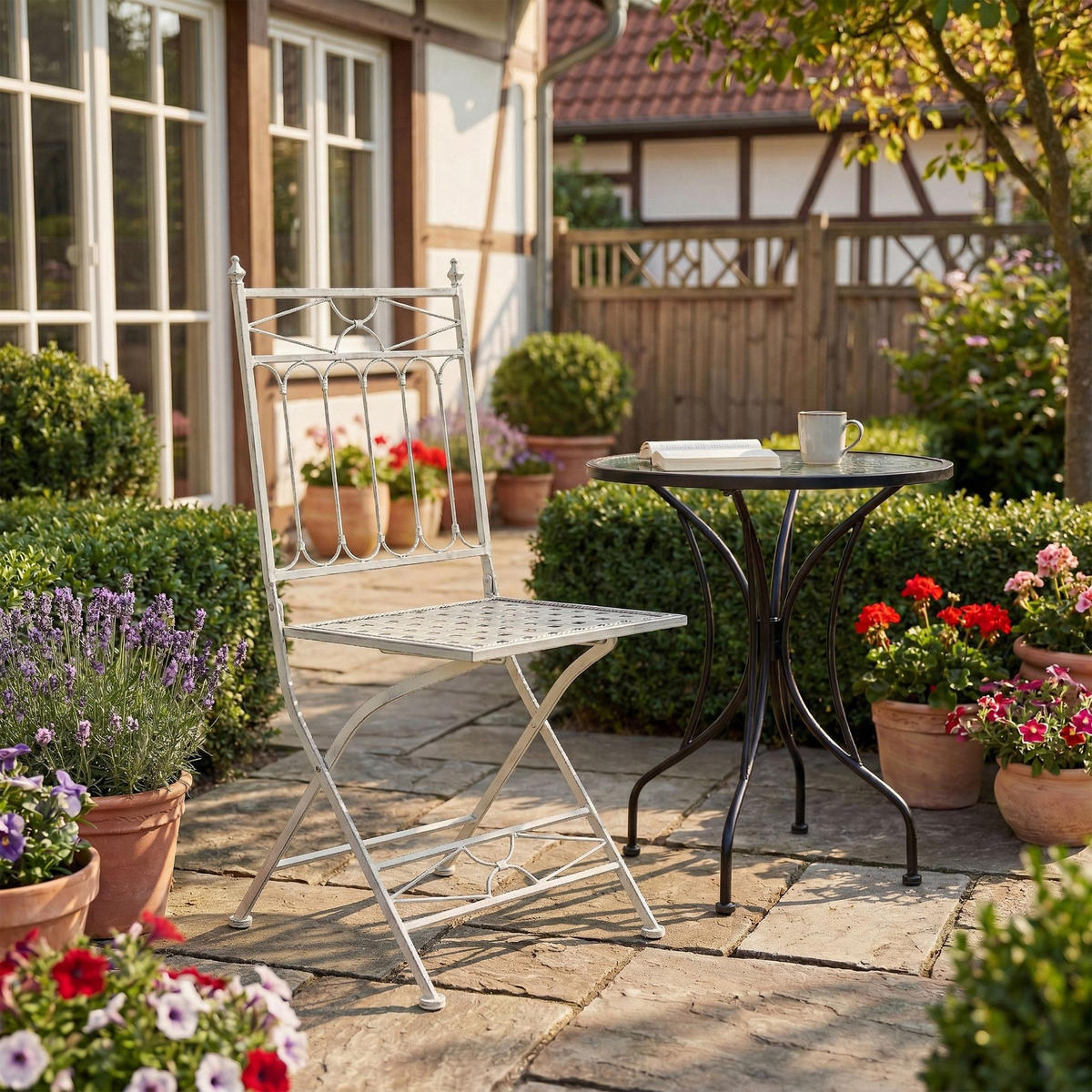 GARTENKLAPPSTUHL 2er Set Metall Antik Weiß - Weiß, Metall (42/94/40cm) - CLP
