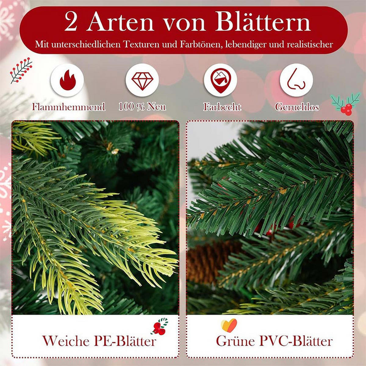 WEIHNACHTSBAUM mit 370 APP-gesteuerten RGB-Lichtern 180cm Grün - Grün, Metall (180cm) - COSTWAY