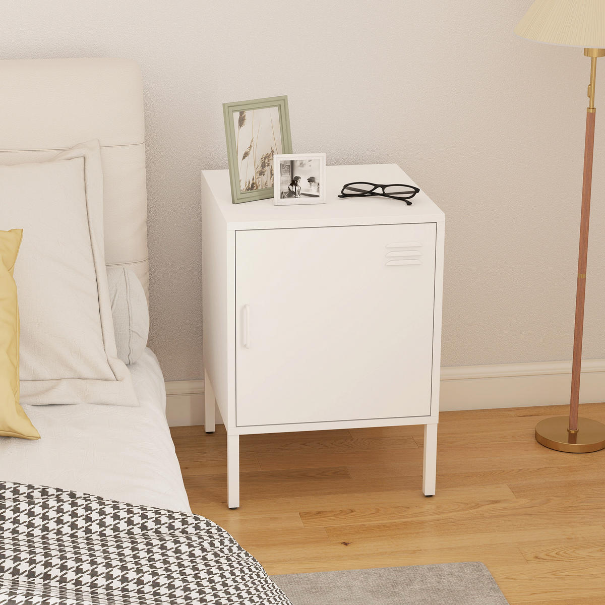 NACHTTISCH Beistelltisch mit verstellbarer Ablage Stahlrahmen Nachtschrank Weiß - Weiß, Metall (40/56/40cm) - HOMCOM