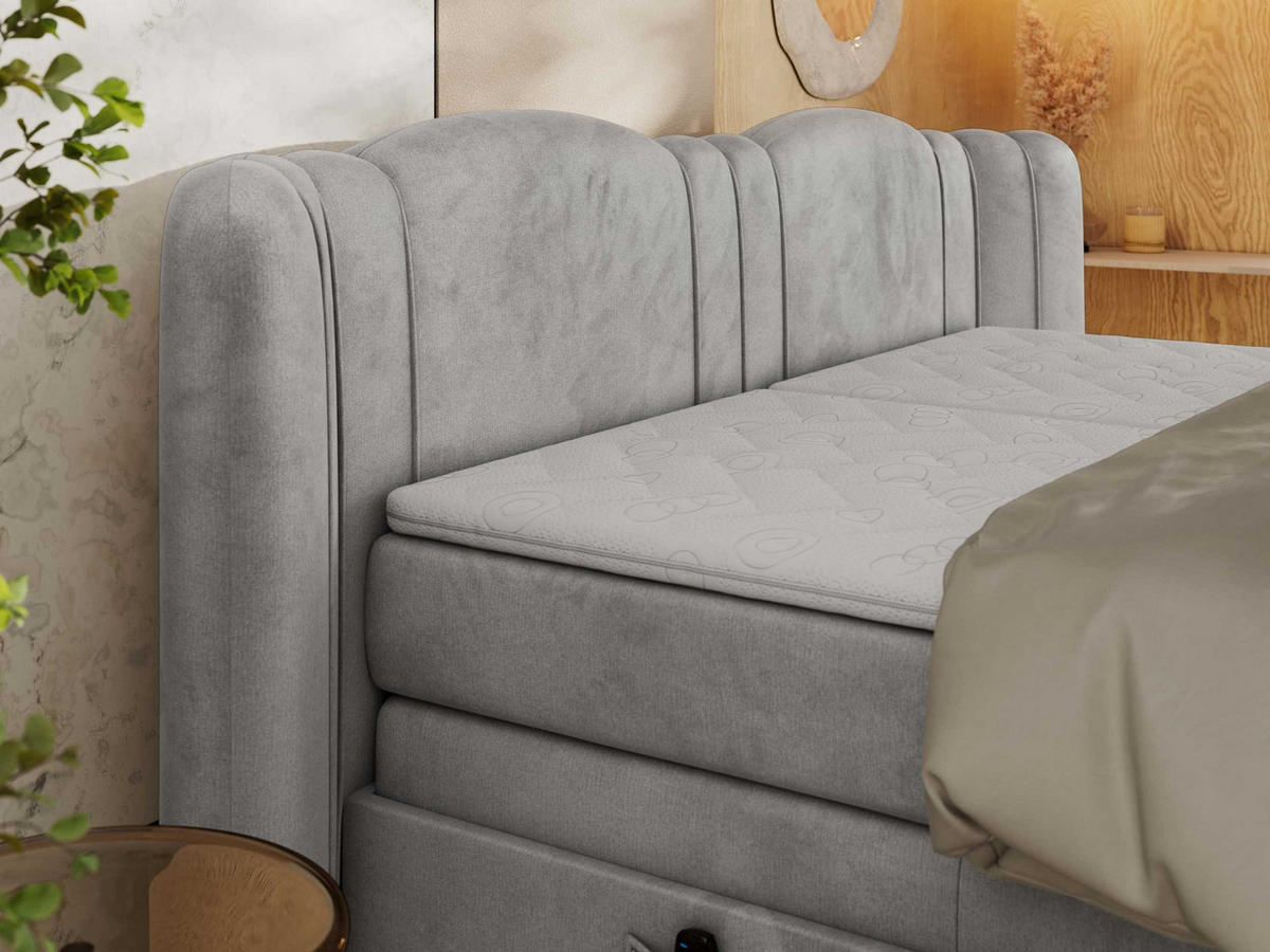 BOXSPRINGBETT FORTINA 200/200 - Hellgrau Velvet - Topper T25 - H4 - Hellgrau/Schwarz, Holz/Textil (200/200cm) - MKS