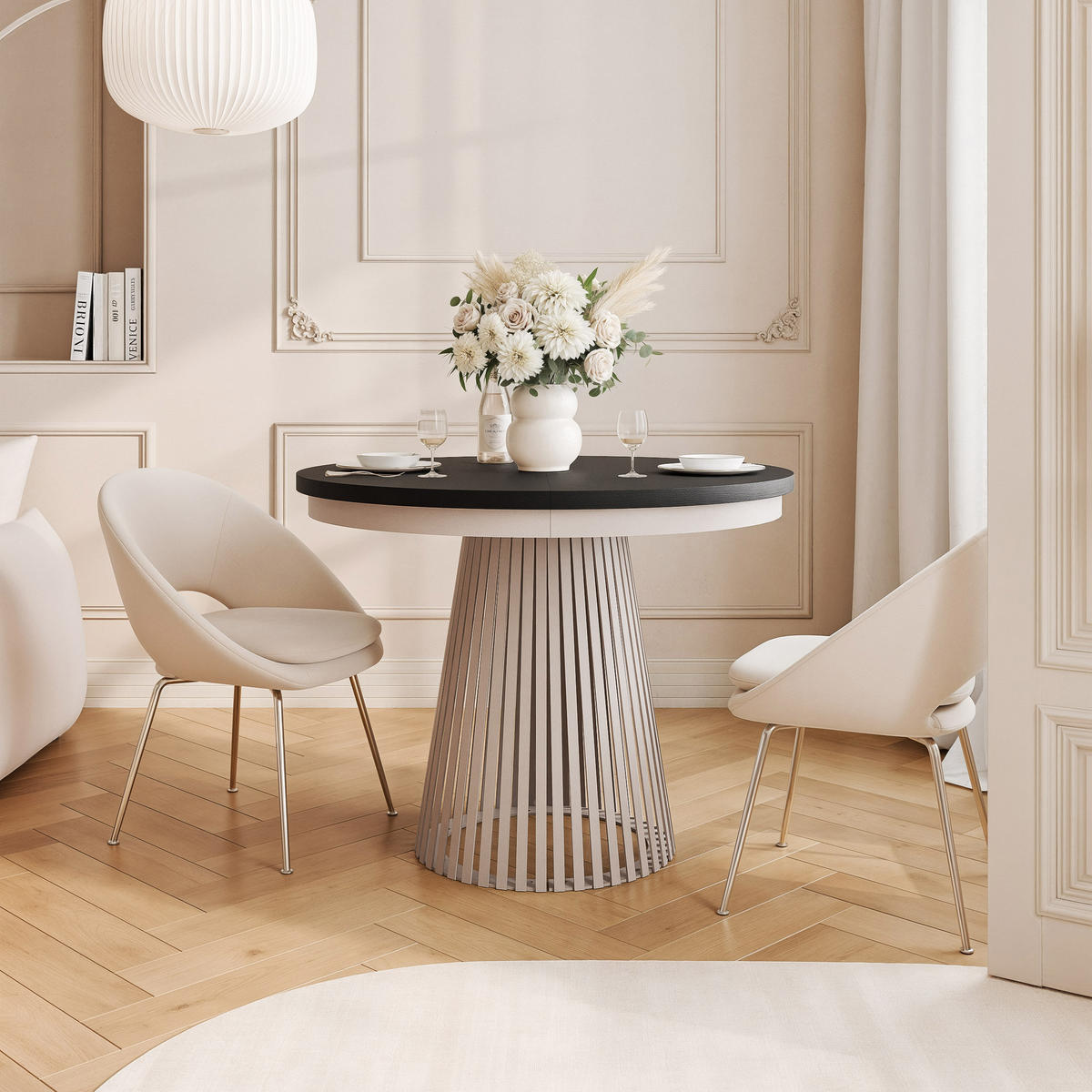 AUSZIEHTISCH AUREA 100-180/75 cm, Kaschmir / Schwarz - Kaschmir/Schwarz, Holzwerkstoff/Metall (100/100/75cm) - Idohome
