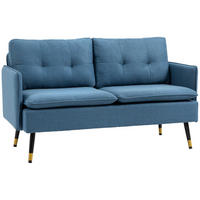 2 Sitzer Sofa, Couch mit Dickem Kissen, Leinenoptik, Polstersofa mit Stahlbeine - Blau, Kunststoff (68/80/139cm) - HOMCOM