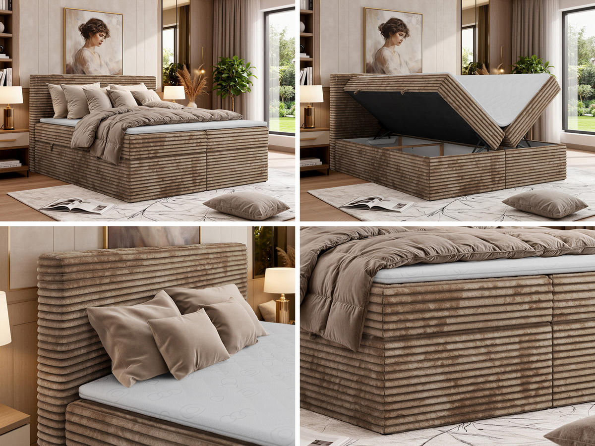 BOXBETT TILION 200/200 - Braun Cord - Topper Visco - H4 - Braun, Textil (200/200cm) - MKS