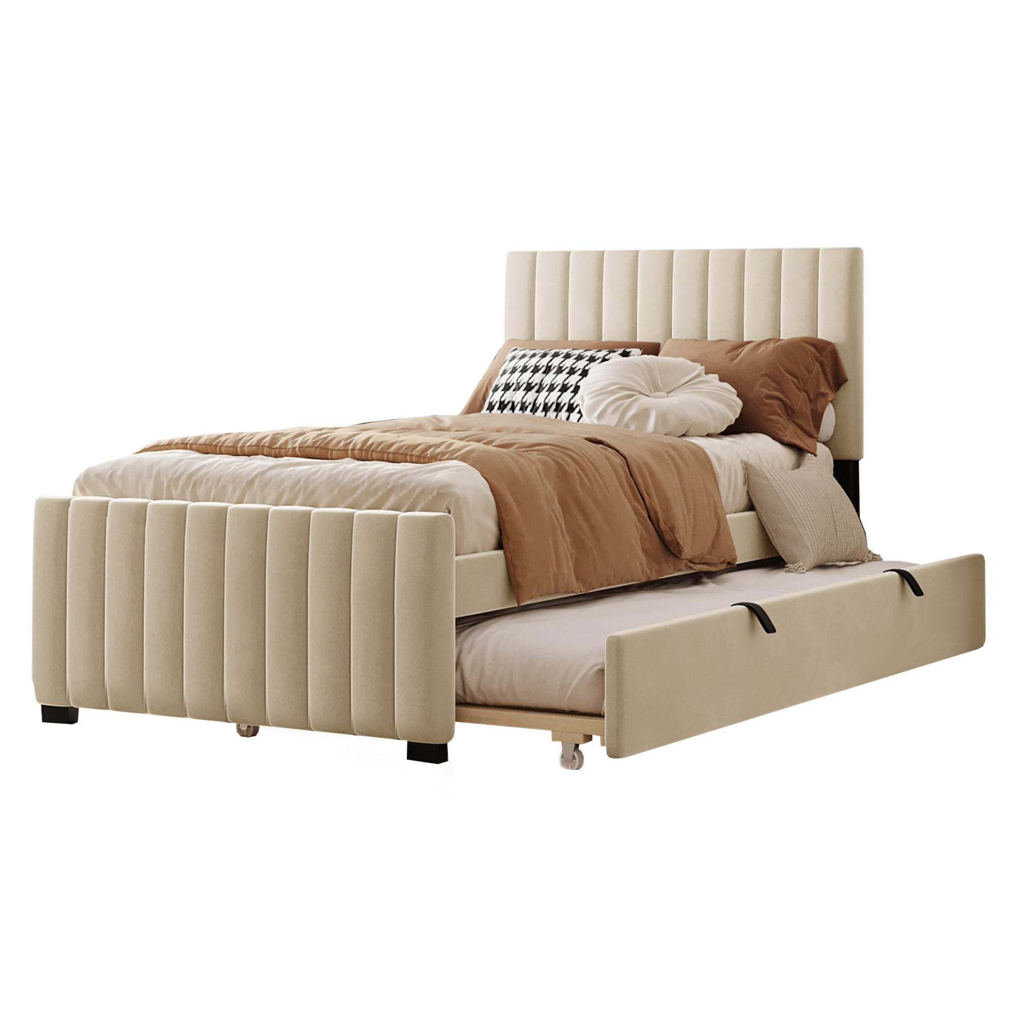 POLSTERBETT aus Samtstoff 90x190 cm in Beige mit Ausziehbett - Beige, Textil (90/190cm) - Modfu