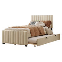 POLSTERBETT aus Samtstoff 90x190 cm in Beige mit Ausziehbett - Beige, Textil (90/190cm) - Modfu