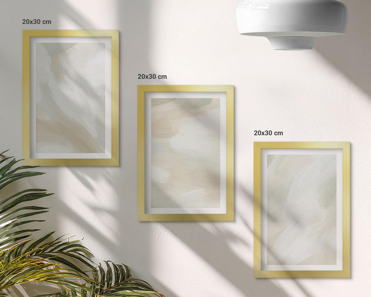 WANDBILDER 3er Set - 20x30 cm Goldrahmen - Minimalismus der Farbstruktur - Goldfarben, Kunststoff (20/30cm) - ArtPrintCave