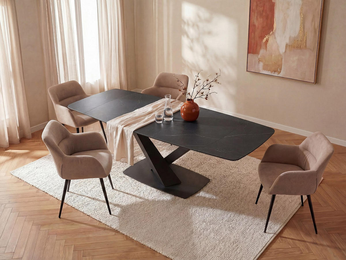ESSGRUPPE - > 12 Personen - glas - schwarz Malata - Schwarz, Glas/Keramik (260/76/90cm) - Vente-Unique