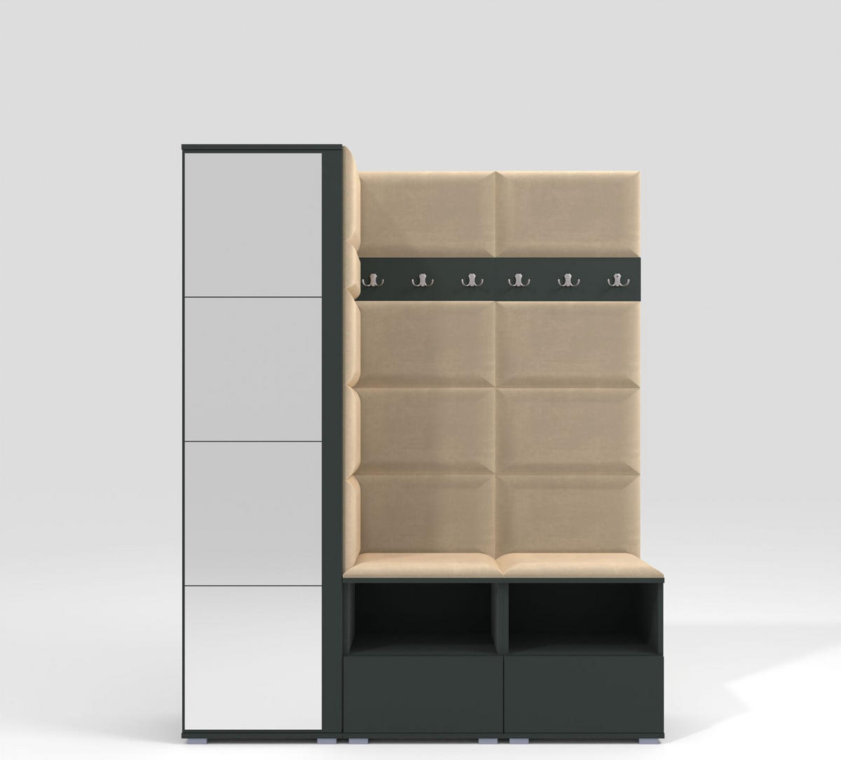 GARDEROBEN-SET Nela II mit Spiegel 150/187/40 - Beige/Silberfarben, Holzwerkstoff/Kunststoff (150/187/40cm)