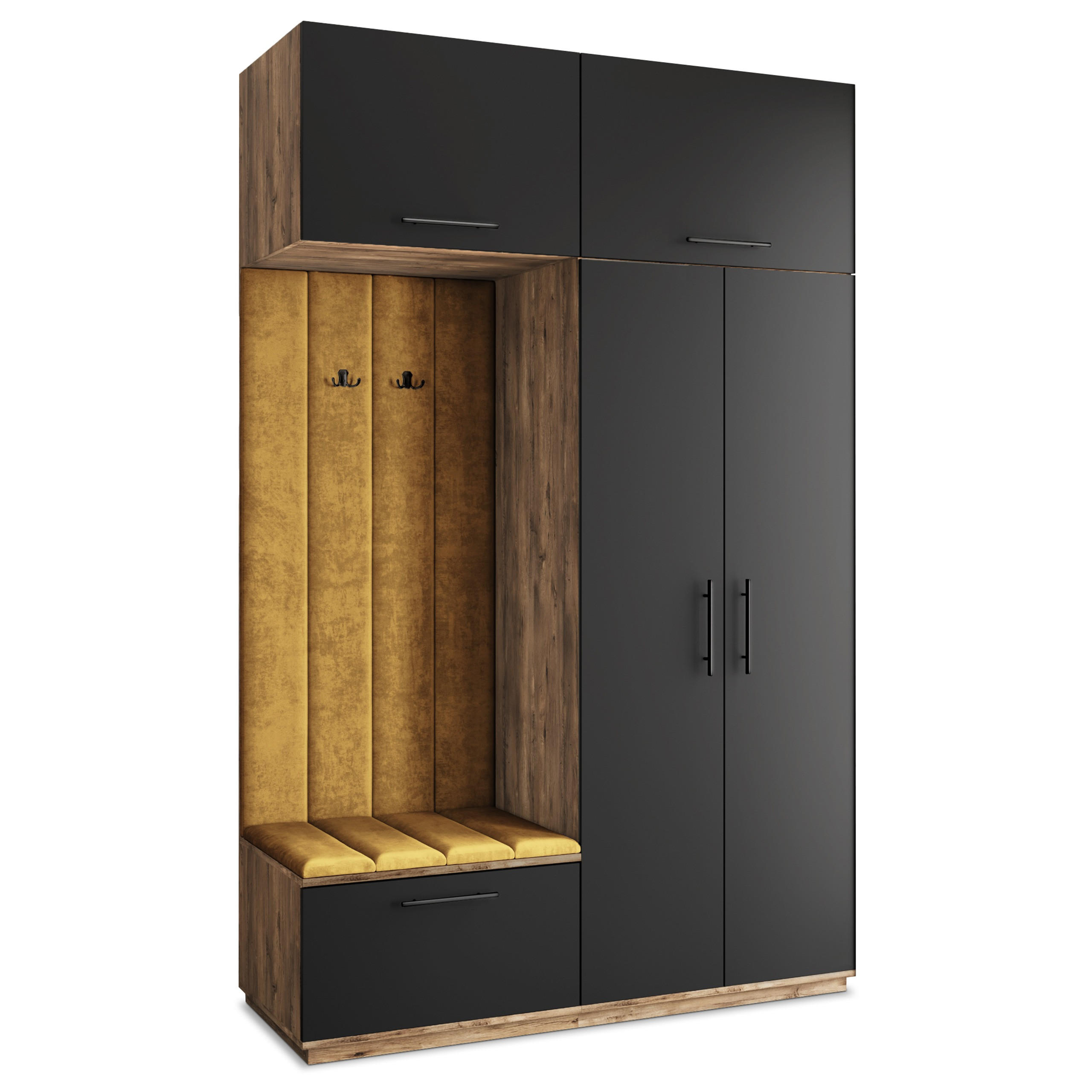 Masseno Garderobenschrank Eiche, Schwarz, Gelb 150x240x60 cm