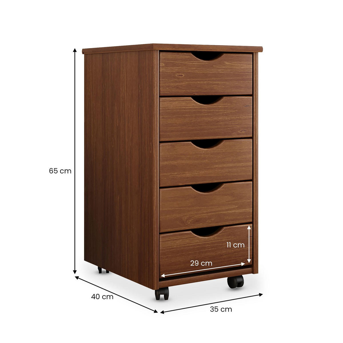 ROLLCONTAINER LAGOS - Kastanienfarben, Holz (35/65/40cm) - IDIMEX