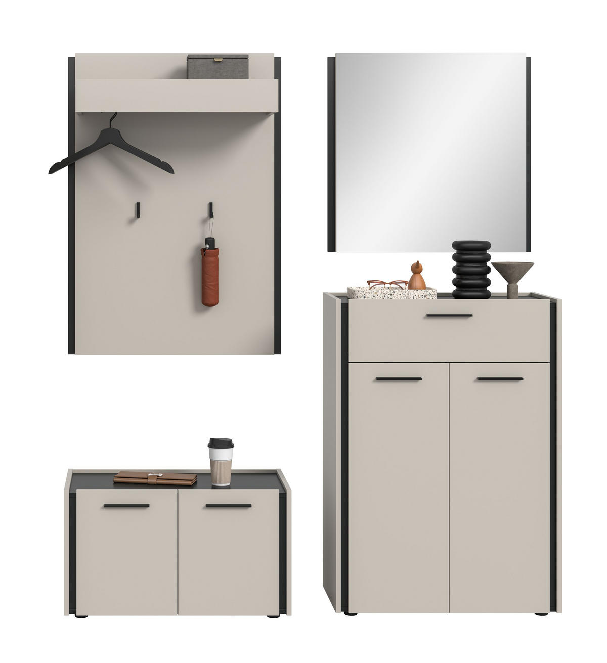 GARDEROBEN-SET Emil Kaschmir 165/40/190 cm - Beige, Holzwerkstoff (165/190/40cm) - Xonox