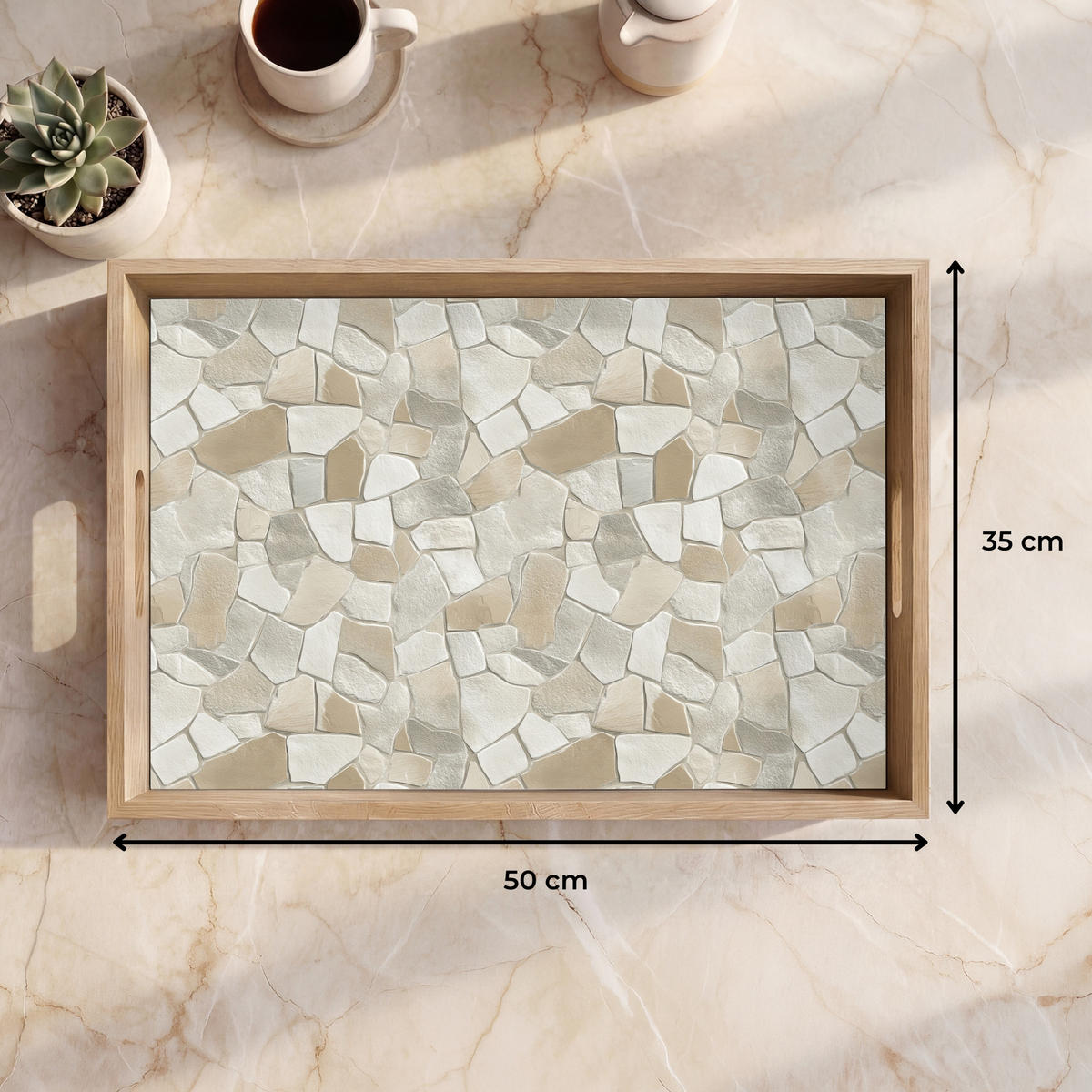 TABLETT - Mosaik - Steine - Beige - 50x35 cm - Beige, Holz (50/5/5cm) - OnlyWow