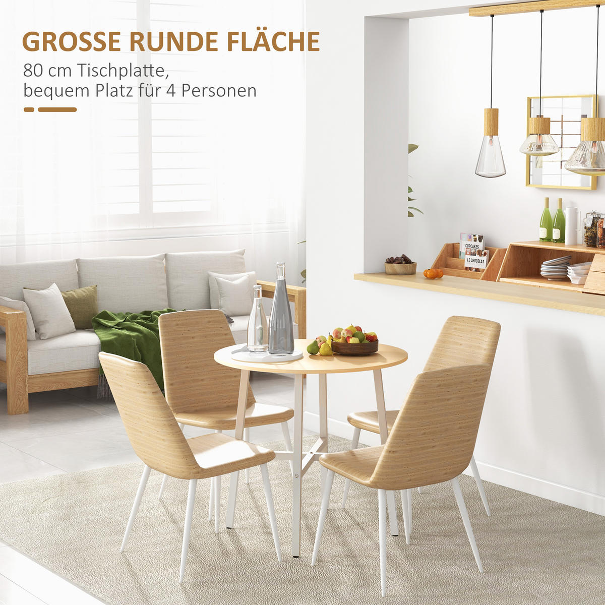 ESSZIMMERTISCH Esstisch Küchentisch für 4 Personen für Esszimmer, Küche, Braun - Naturfarben, Holzwerkstoff/Metall (80/80/76cm) - HOMCOM