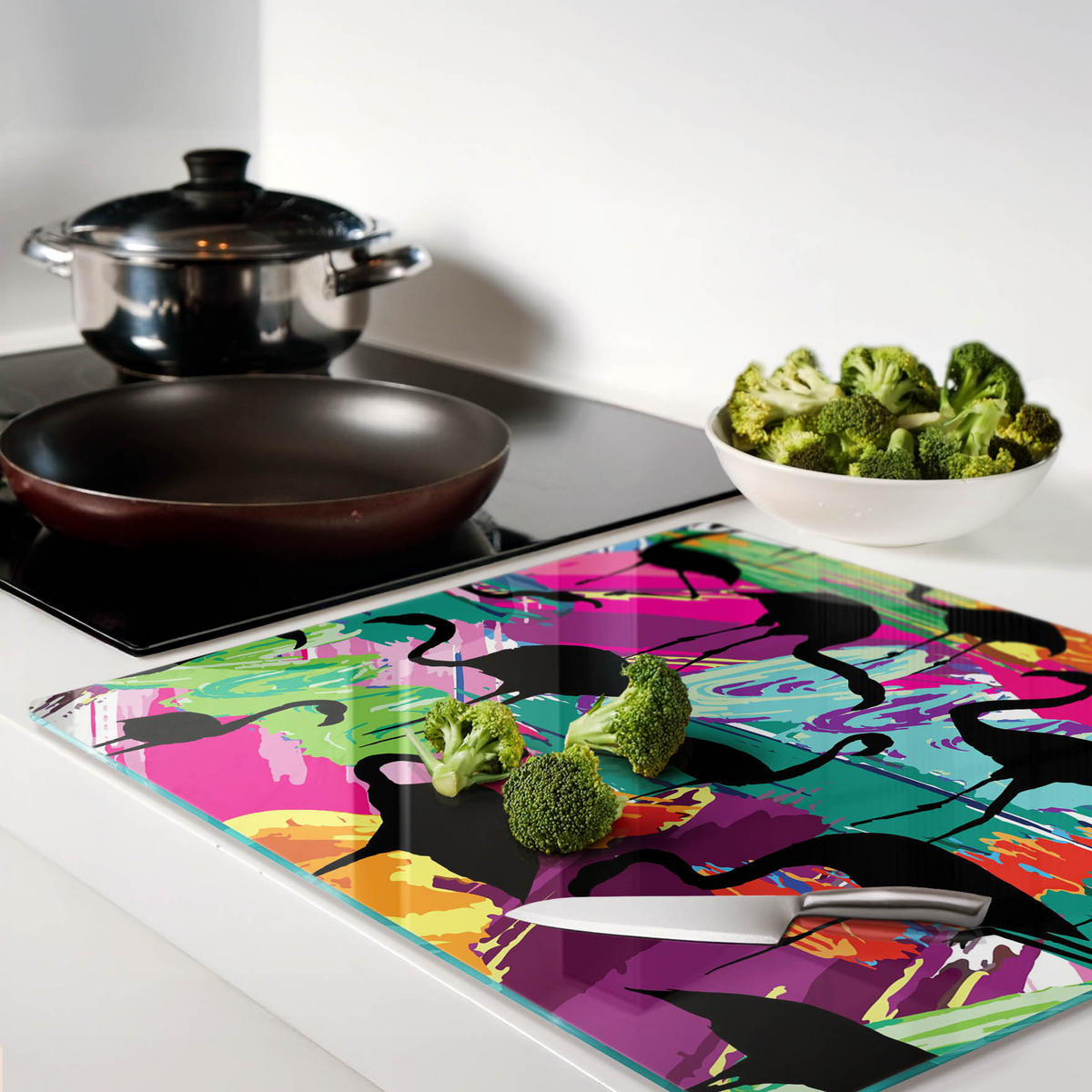 GLASPLATTE 60x52 cm Flamingos - Orange, Glas (60/0.4/52cm) - TULUP